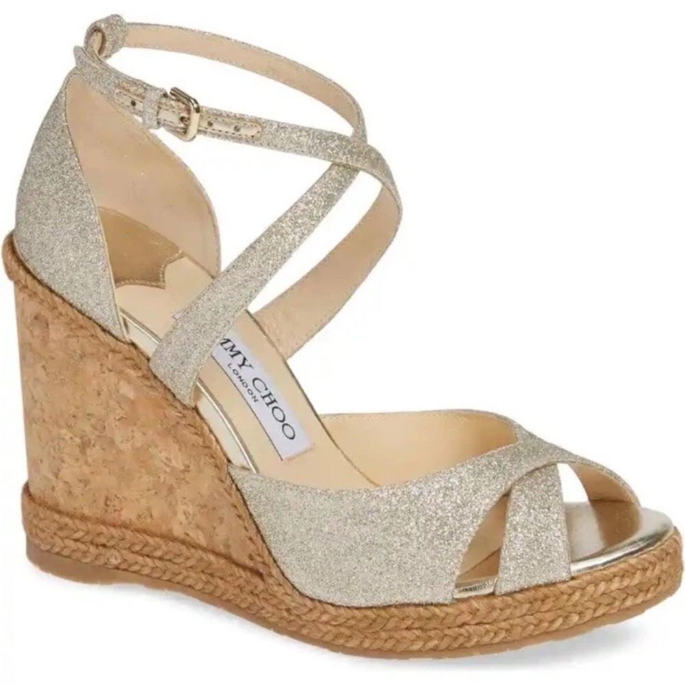 Jimmy Choo Alanah Gold Wedge Sandals